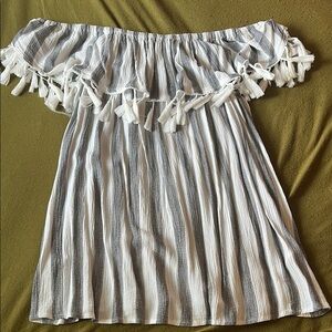 Striped Off-Shoulder shirt with Tassels